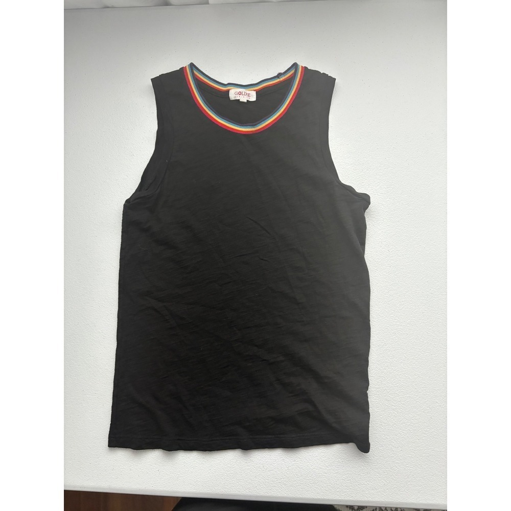 Goldie Tank Top Rainbow Trim Pima Cotton Sleeveless Casual XS